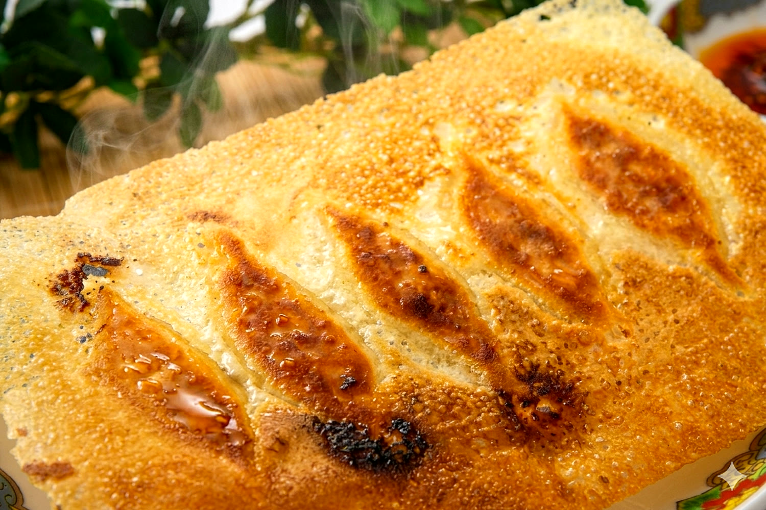 羽根付き焼き餃子のアップ
